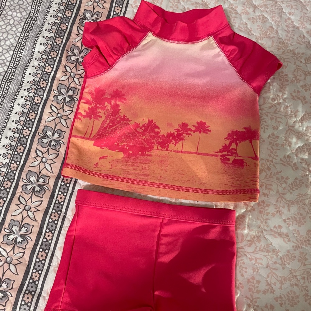 5 for $20-Cherokee 12 mo infant two-piece rash guard swimsuit w/shorts & ss top